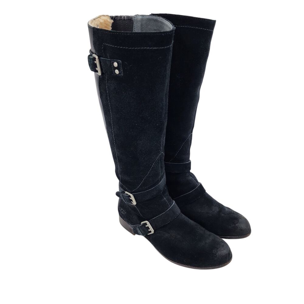 UGG Australia Black Suede Leather Shearling Cydnee Knee High Riding Boots Sz 8.5